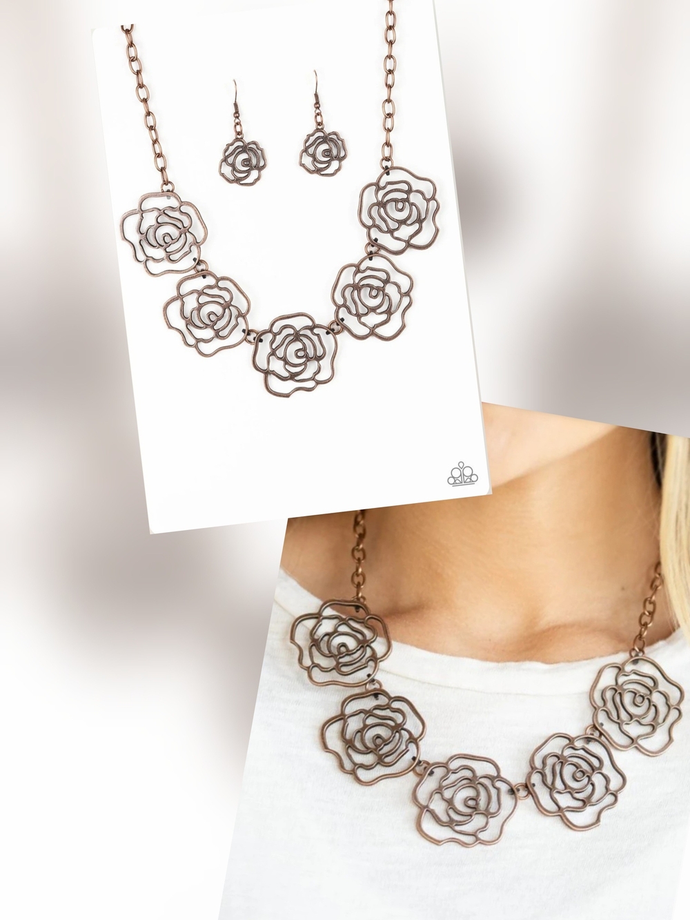 BUDDING BEAUTY COPPER NECKLACE/EARRING SET